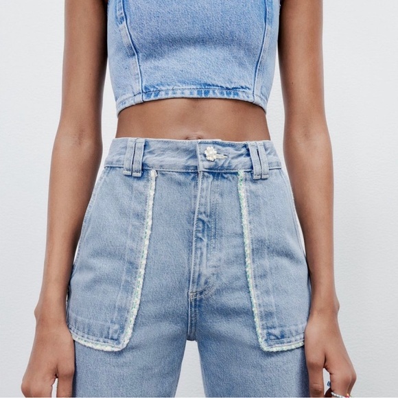 LAST🔥Zara Denim Matching 2 Piece Set! Stitch & Rhinestone Detail. - Picture 3 of 15